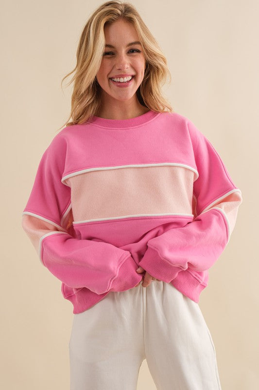 Pink Color Block Sweatshirt