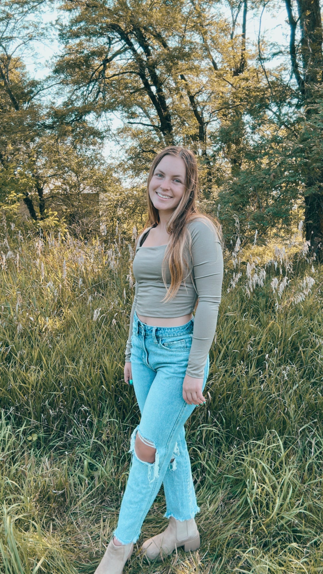 Tan Square Neck Crop Top