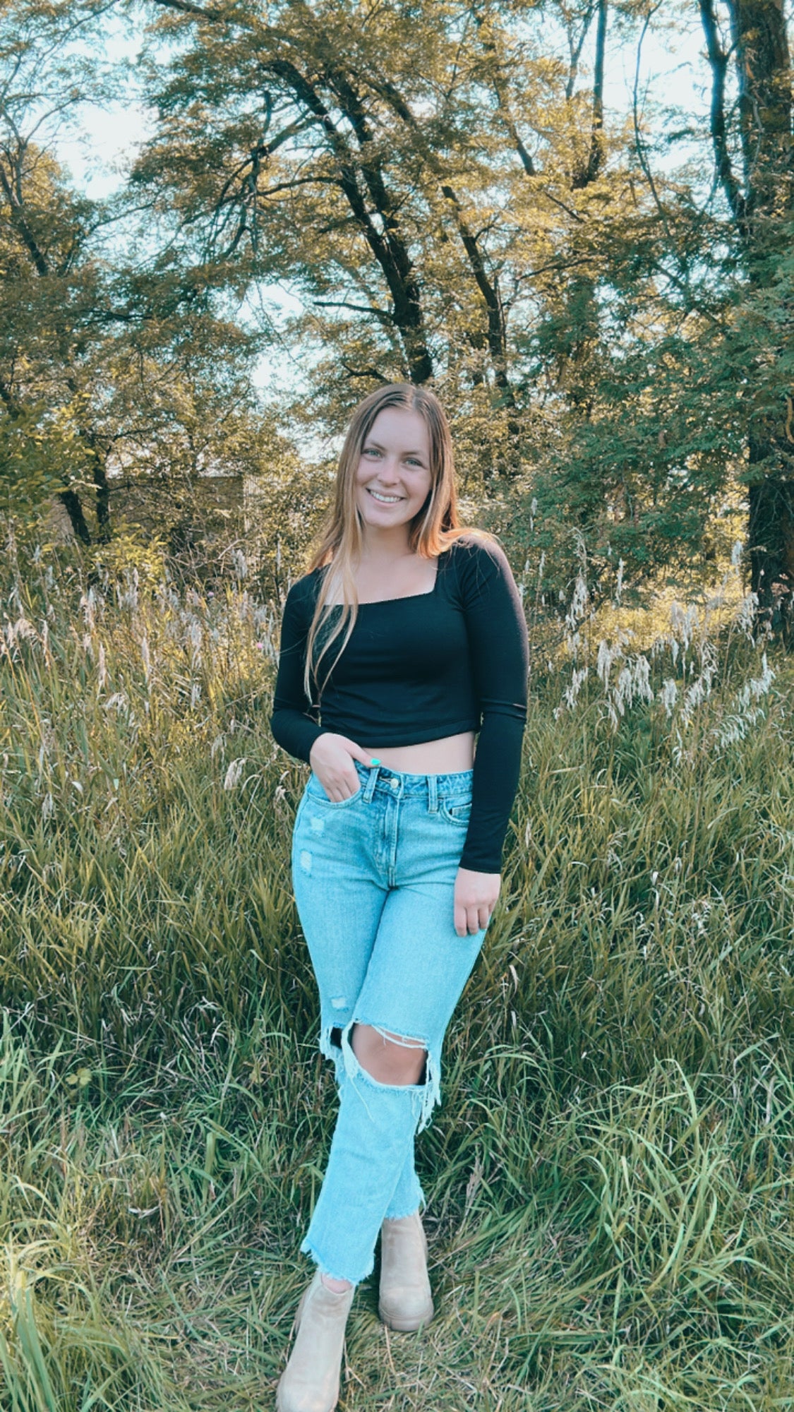 Black Square Neck Crop Top