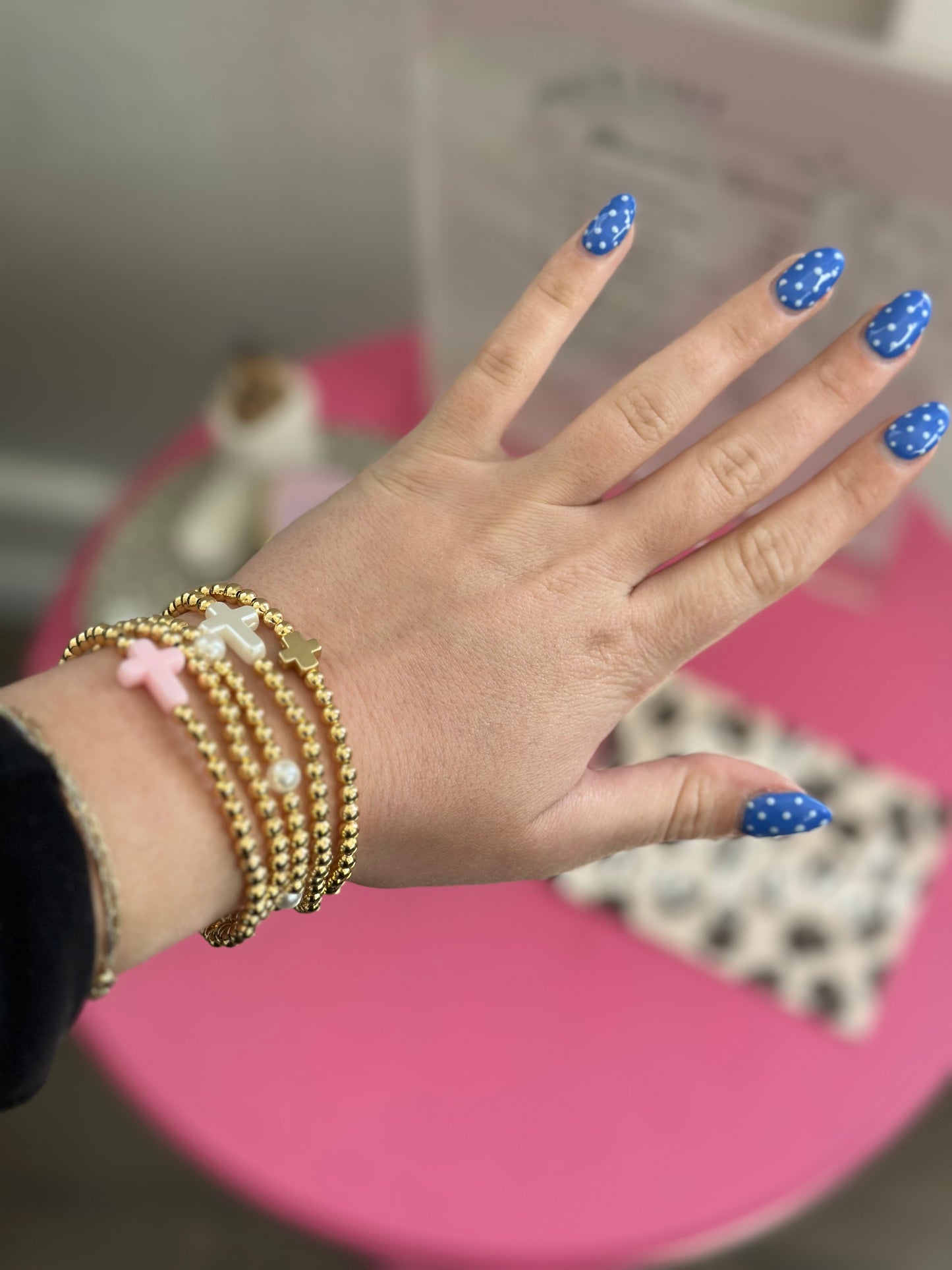 White & Gold Pearl Cross Bracelet