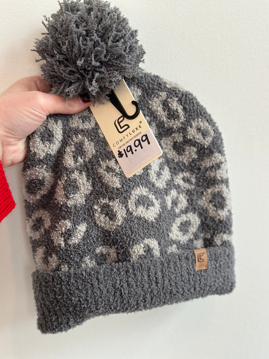 Leopard Grey Stocking Hat