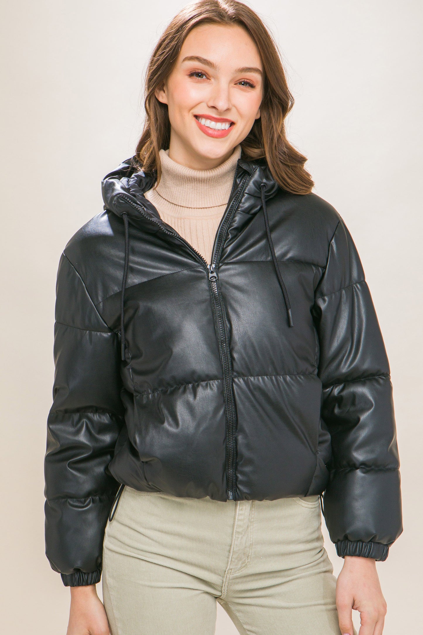 Faux Leather Puffer Coat