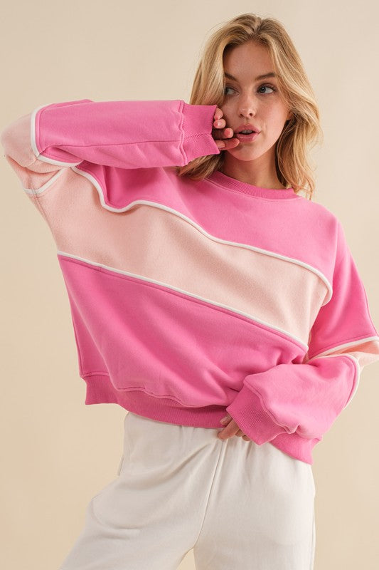 Pink Color Block Sweatshirt