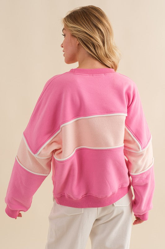 Pink Color Block Sweatshirt