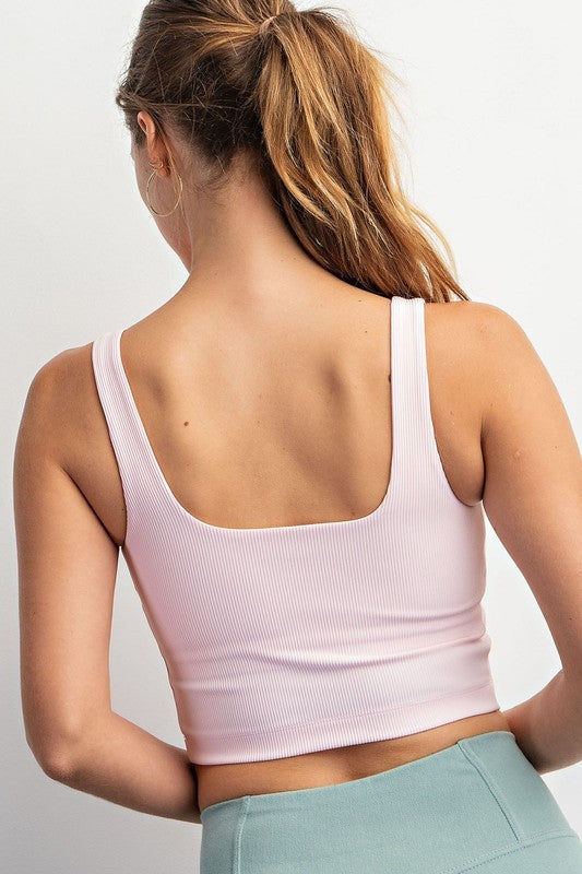 Ribbed Square Neck Tank - Pink