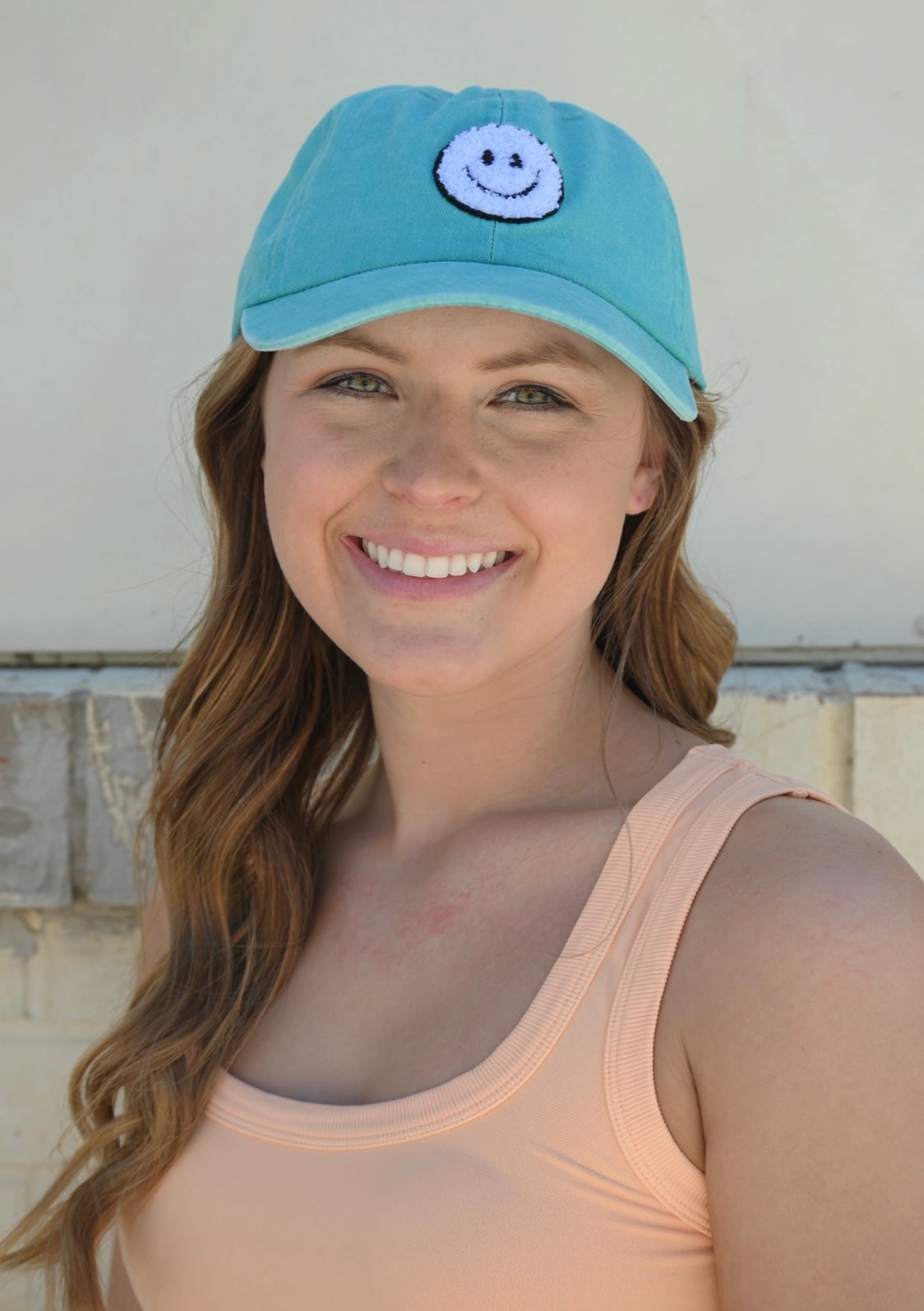 Turquoise Smiley Face Baseball Hat