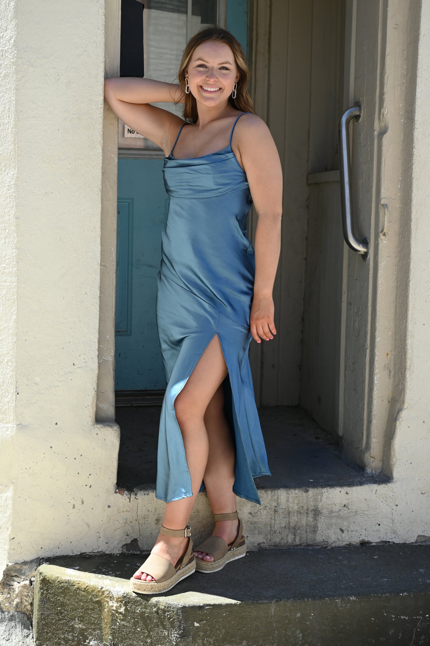 Midnight Blue Satin Dress